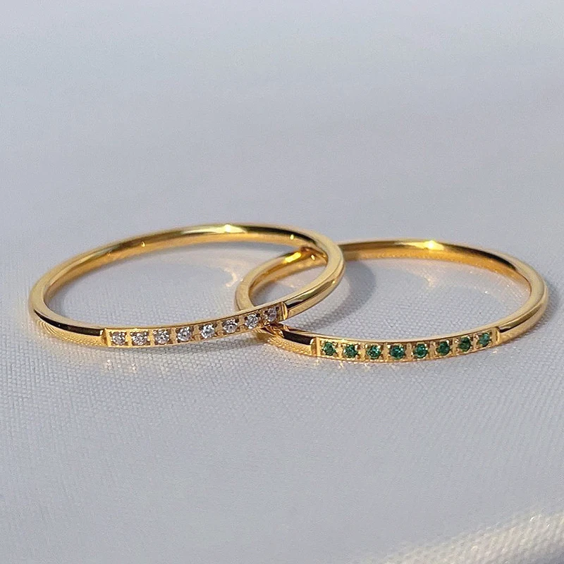 High End PVD Shinny Minimalist White Green Zircon Rings Female Exquisite Stainless Steel Bridal Ring