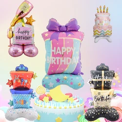 1pc 59inch Large Stand Happy Birthday Bowknot Gift Box Balloons Base Champagne Cake Air Balloon Birthday Party Decorations