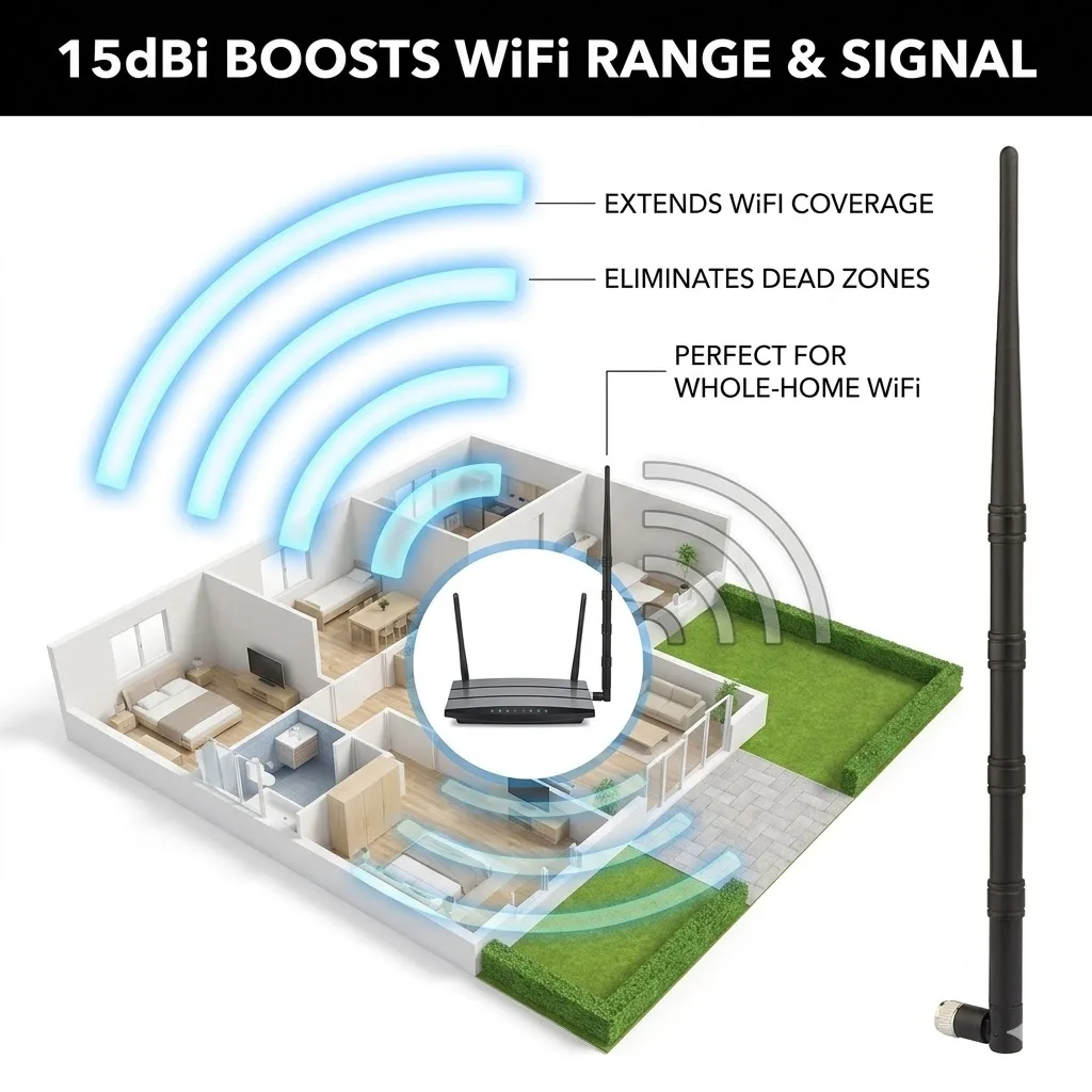 Superbat 2.4GHz 15dbi WiFi Router Tilt-Swivel Wireless LWU Antenna RP-SMA Male(Female pin) Connector