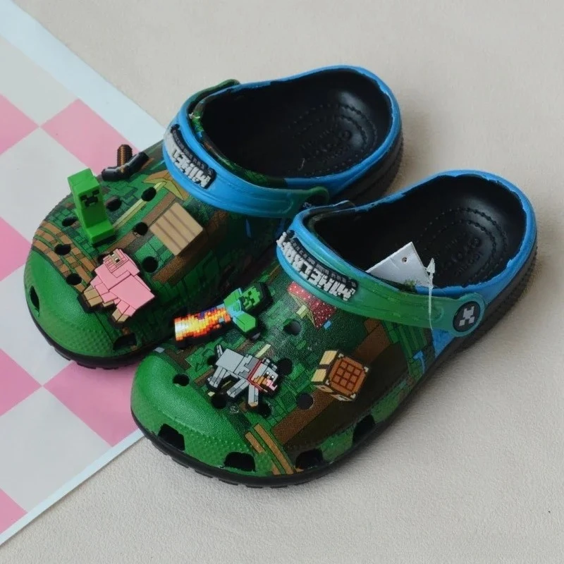 Тапочки Mc для мальчиков, повседневная обувь с изображением пикселей в стиле аниме, дышащие уличные пляжные тапочки для ванной комнаты, аксессуары, подарки на день рождения