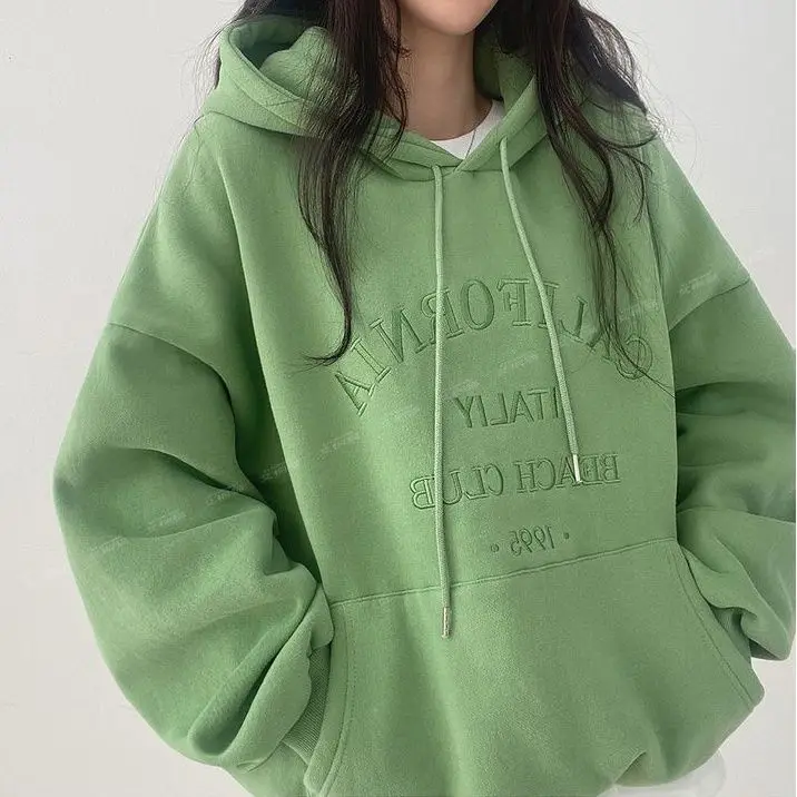 Korean style loose sports sweatshirt for women spring autumn winter casual round neck thin section plus velvet letters y2k tops