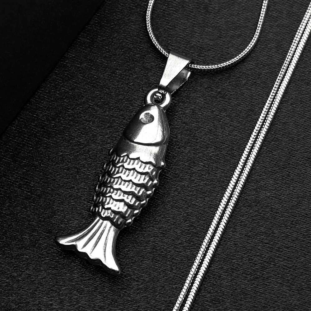 

Small Cute Carp Fish Pendant Necklace Choker for Women Stainless Steel Silver Color Clavicle Chain Necklaces Amulet Jewelry