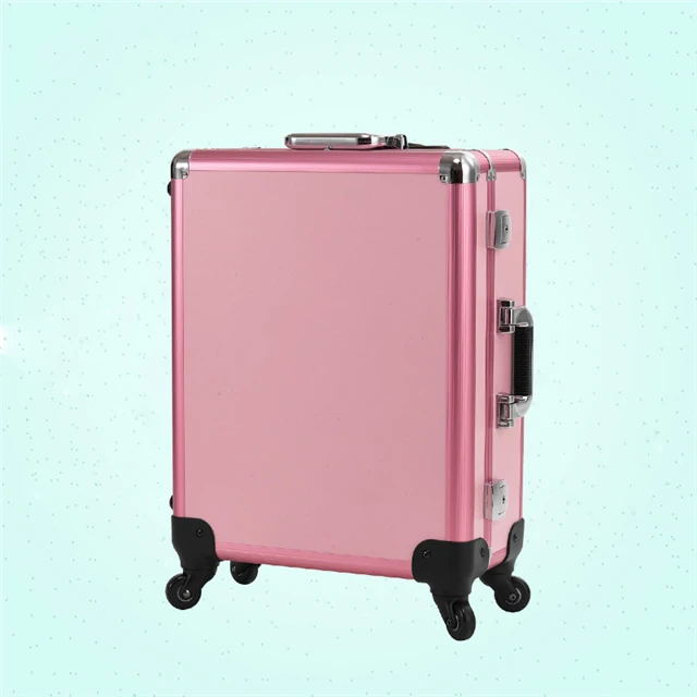 top sales 3 types Professional Rolling Studio Makeup Artist Cosmetic Case Beauty Trolley Light Mirror Box Pink Train