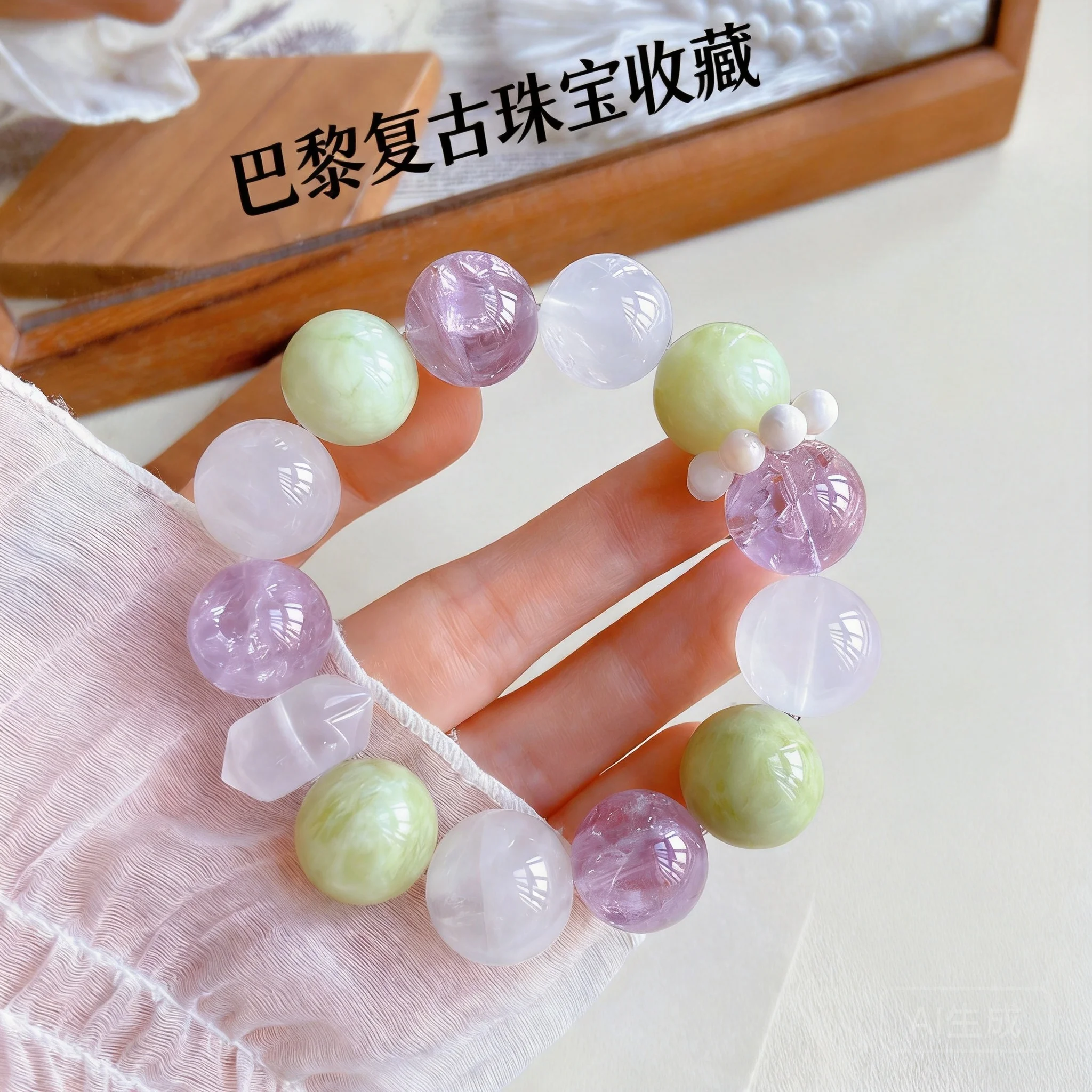 Chinese Style Lucky Blessing Natural Amethyst White Phantom Crystal Xiuyu Beaded Bracelet 15-16mm Good Fortune Healing Energy