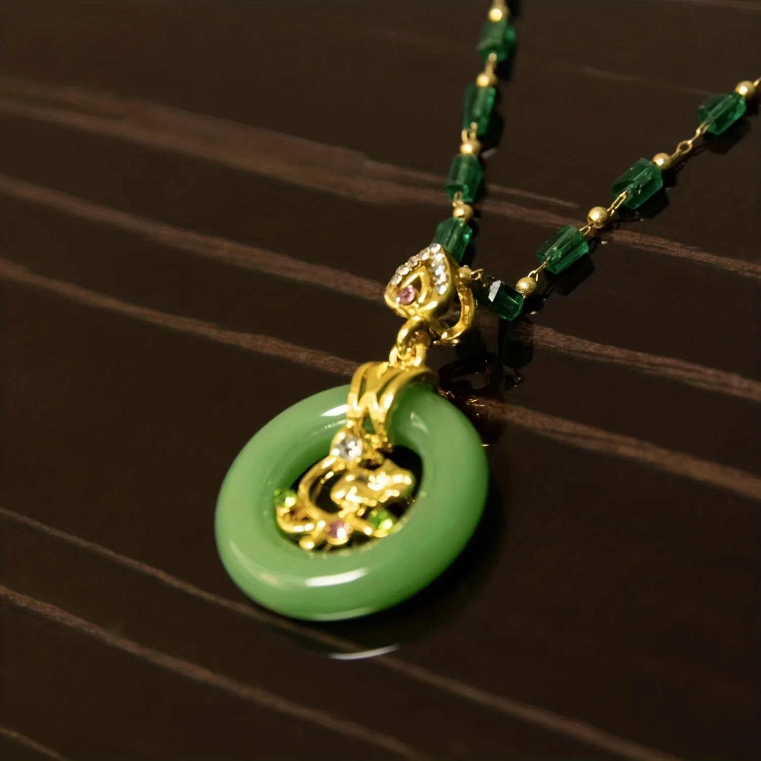 Luxury Green Circle and Golden Branch Necklace - Exquisite Jewelry for Women and Girls - Perfect Holiday, Birthday, Mothers Day