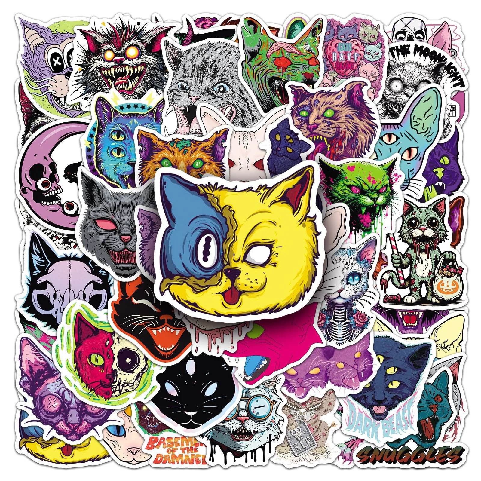 10/50 pçs halloween gótico horror gato adesivos diy portátil caso de telefone capacete da motocicleta à prova dwaterproof água dos desenhos animados graffiti goth decalque brinquedo
