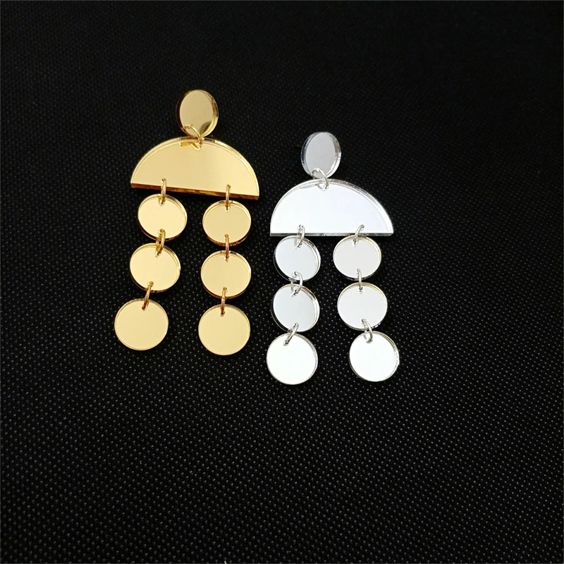 KUGUYS Original Dots Dangle Mirror Earrings Women\'s Fashion Geometric Acrylic Jewelry Silver Gold Color Summer Accessories