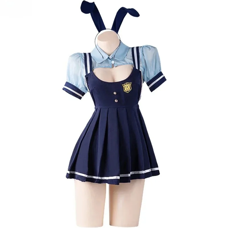 

Judy Cosplay Rabbit Police Woman Costume Officer Uniform Bunny Girls Hollow Out See Through Lingerie Dress Dropship