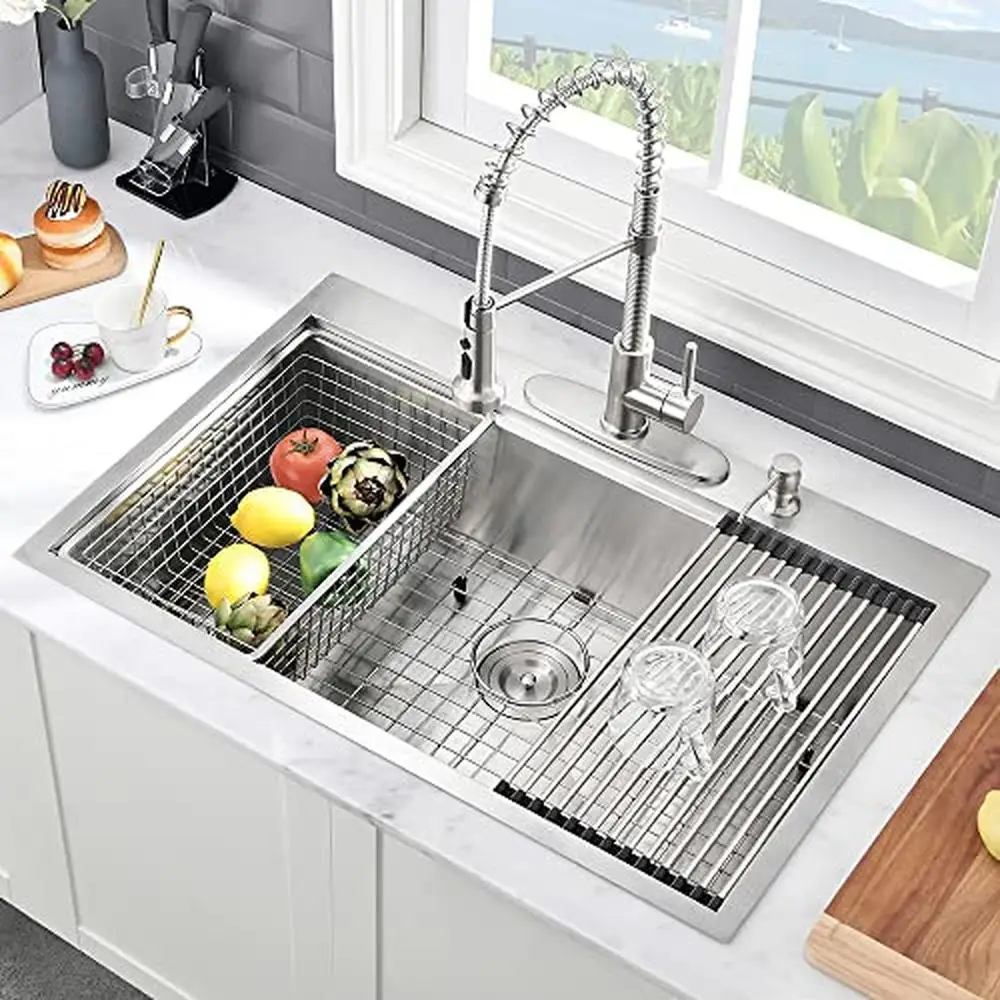 Stainless Steel Kitchen Sink Workstation 33x19 Drop In Single Bowl Sink 16 Gauge Commercial Grade 10