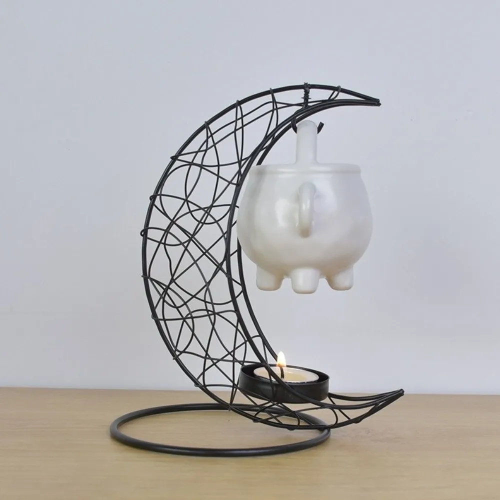 Iron Moon Aromatherapy Stove Decorative with Ceramic Stove Hollow Out Candle Stand Essential Oil Burner Office Decoration