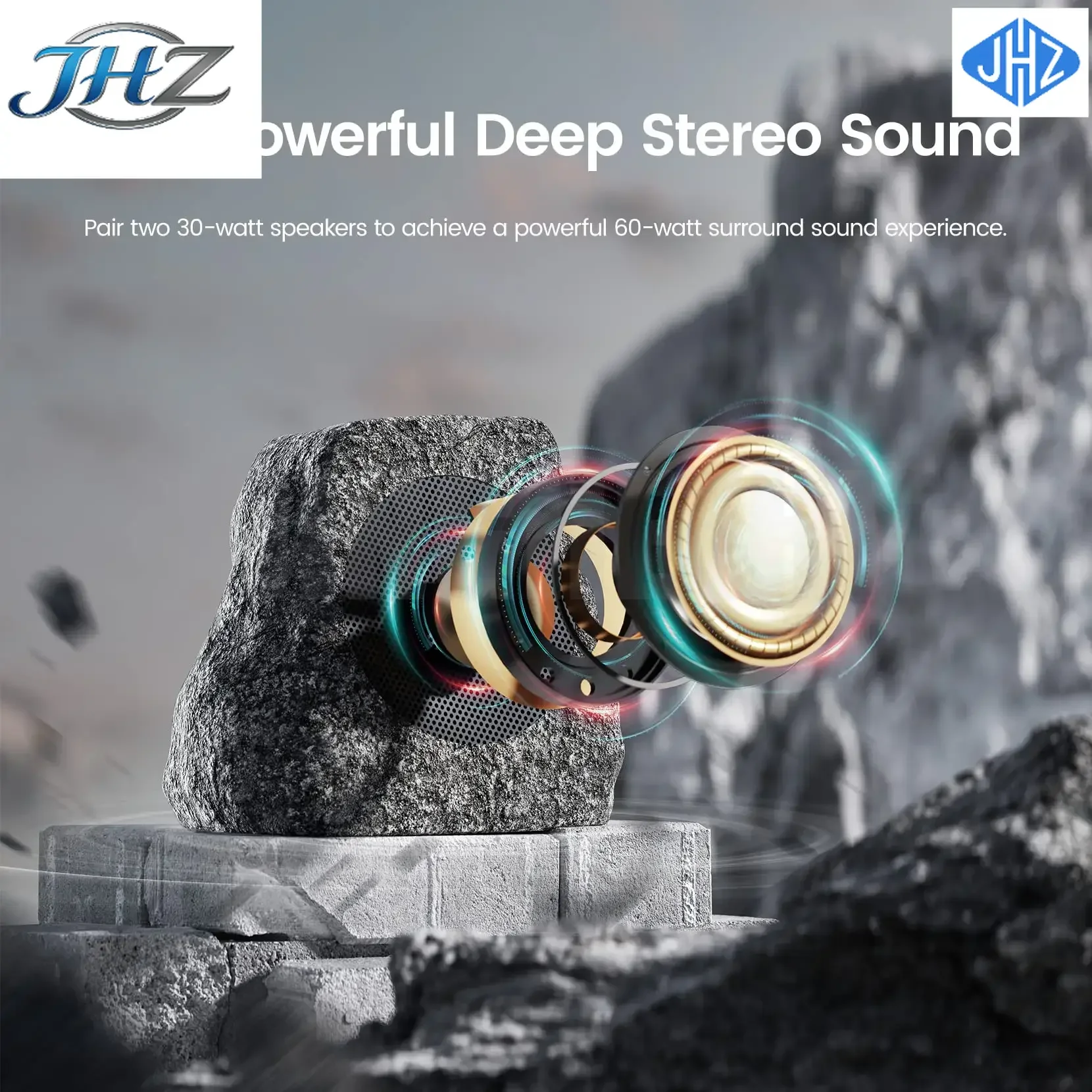 JHZ for Outdoor Rock Blue Grey Speakers Wireless Patio Speaker Solar Powered Rechargeable Battery Perfect for Pool Patio Dec