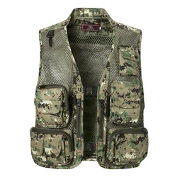 Men's Camouflage Hunting Vest Mesh Breathable Sleeveless Jacket Reporter Director Waistcoat Multi-Pocket Casual Fishing Vest