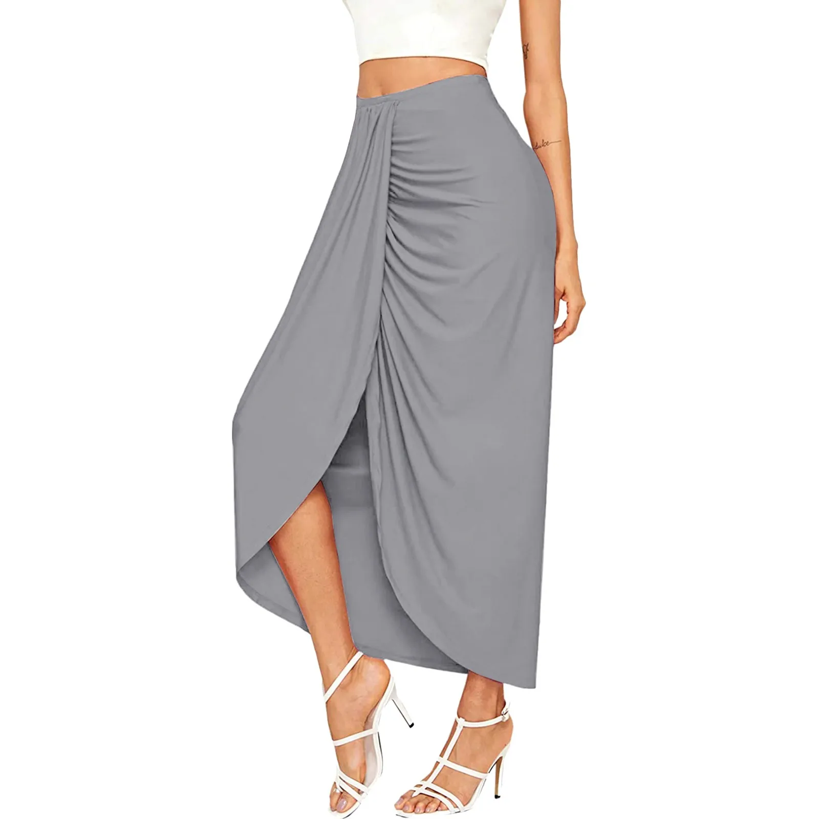 Trailer Skirting Elastic Draped Asymmetrical Casual Solid Waist Maxi High Wrap Slit Skirt Anime Skirts Plus Size Denim Skirt