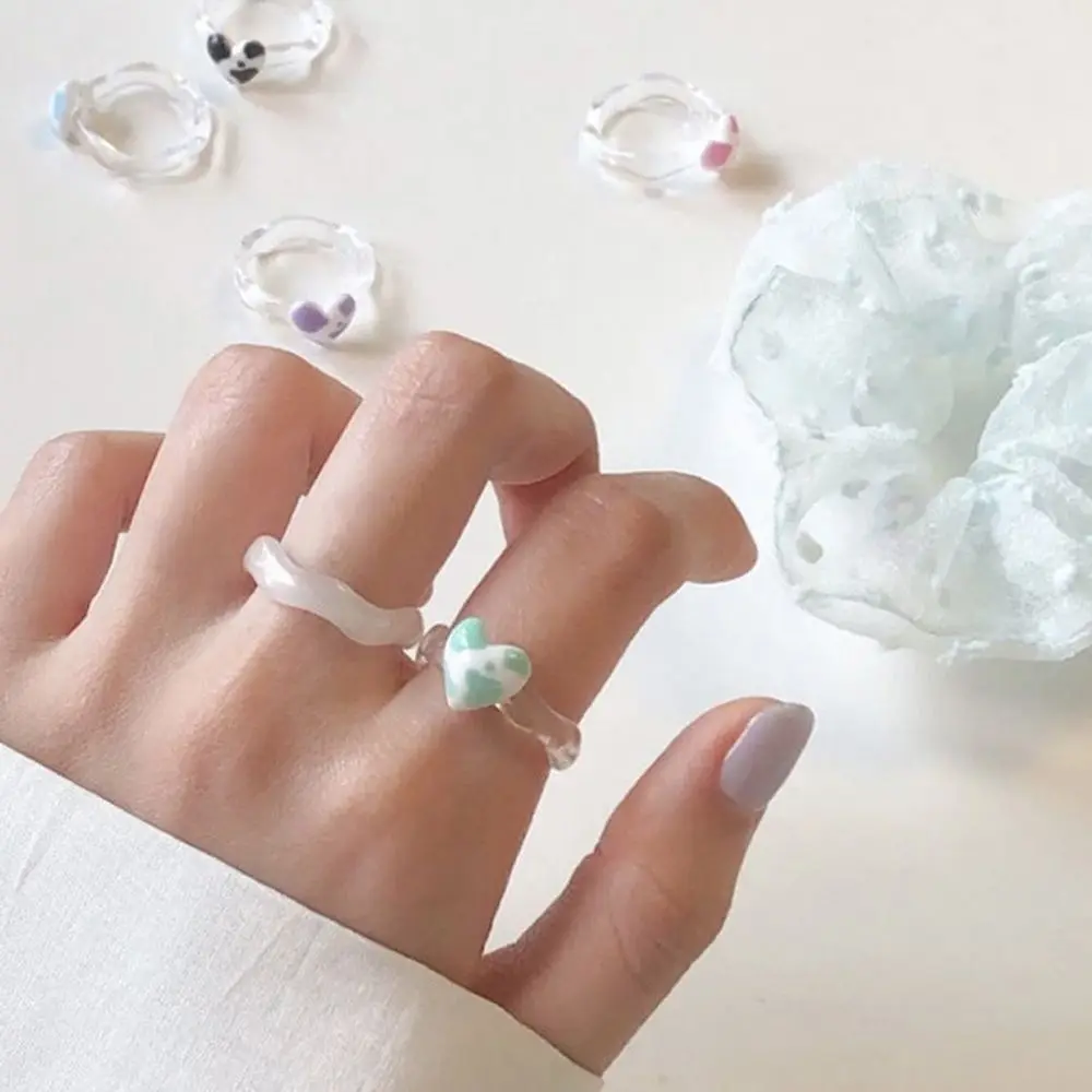 Summer Creative Colorful Leopard Heart Pattern Ring Korean Style Transparent Plastic Finger Ring for Female Jewelry Accessories image 4