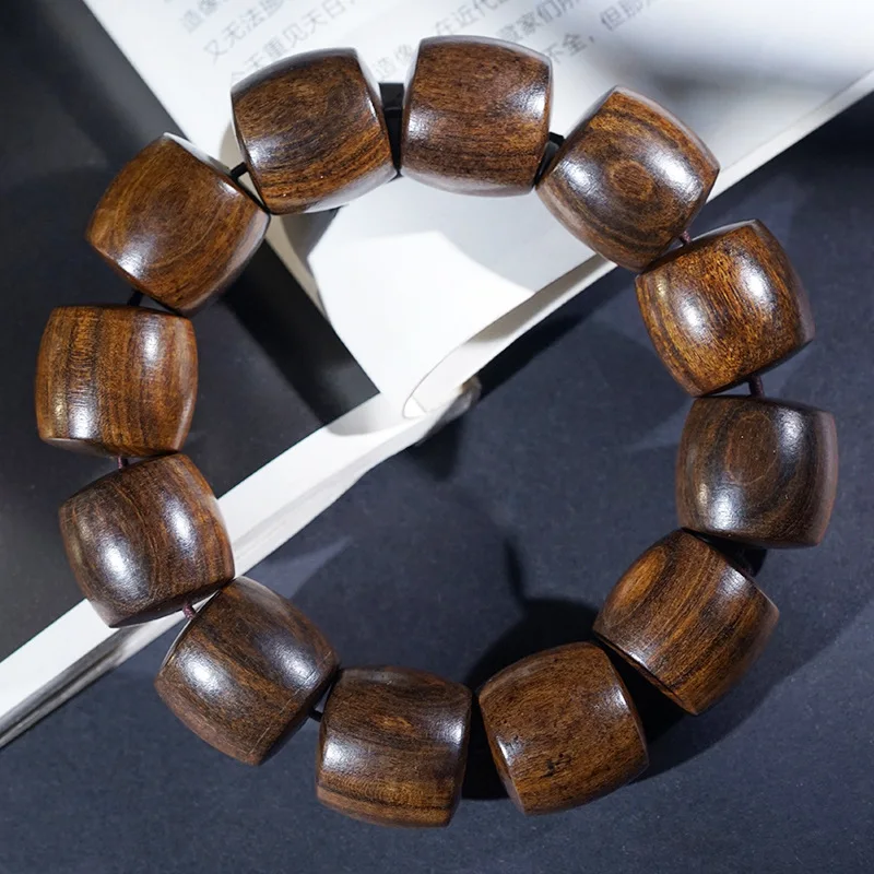 Bodhisattva Chess Agarwood Large Straight-Cut , Buddhist Bracelet, Prayer Beads, Wooden Bead String, Barrel Be