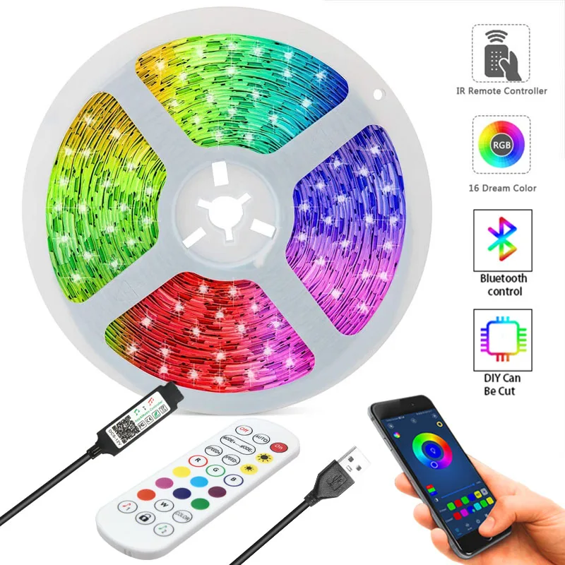 Hồng Ngoại RGB Dây Đèn SMD 5050 Điều Khiển Từ Xa Bluetooth Trang Trí Phòng Khách USB Đèn Nhạc Mô Hình Truyền Hình Nền