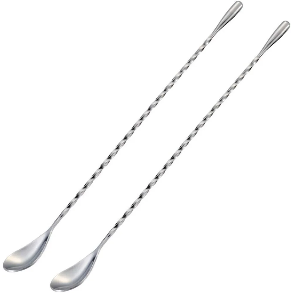 

Stainless Steel 12-Inch Cocktail Stirrers, Silver Set of 2 for Mixing Drinks with Long Handle