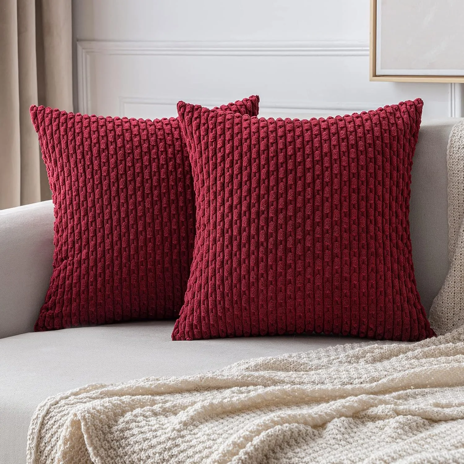 Lente decoratieve sierkussenhoezen boerderij Boho Home Decor gestreepte corduroy vierkante kussenslopen 20 x 20 inch groen