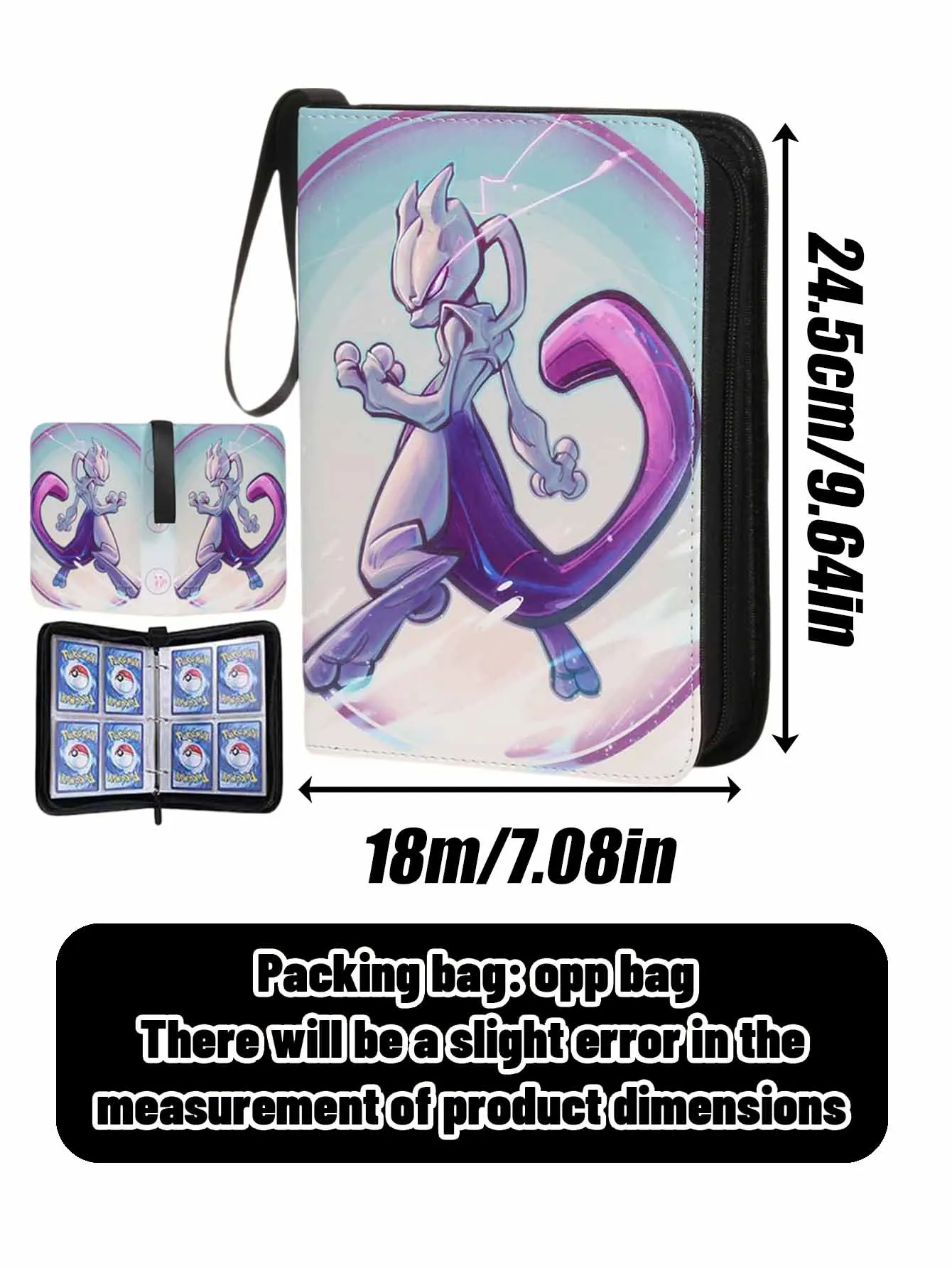 Porta-álbum de coleção de cartões de folhas soltas Bilibili, design de cartão de anime juvenil, cartão de jogo com zíper e corda portátil