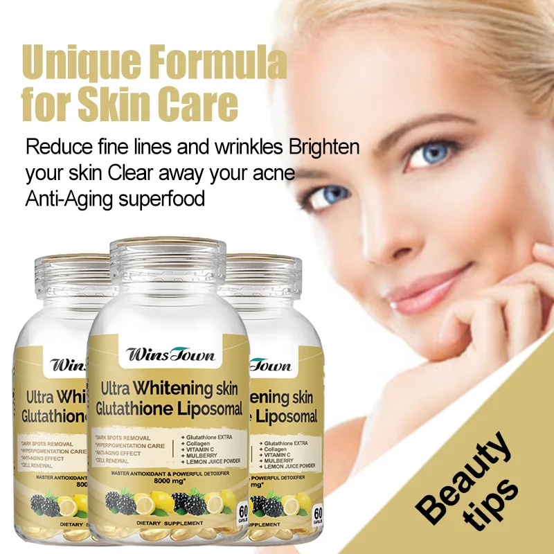 

60 шт. ультра отбеливающие капсулы с липосомалом глутатиона для кожи, мягкие капсулы 8000 мг