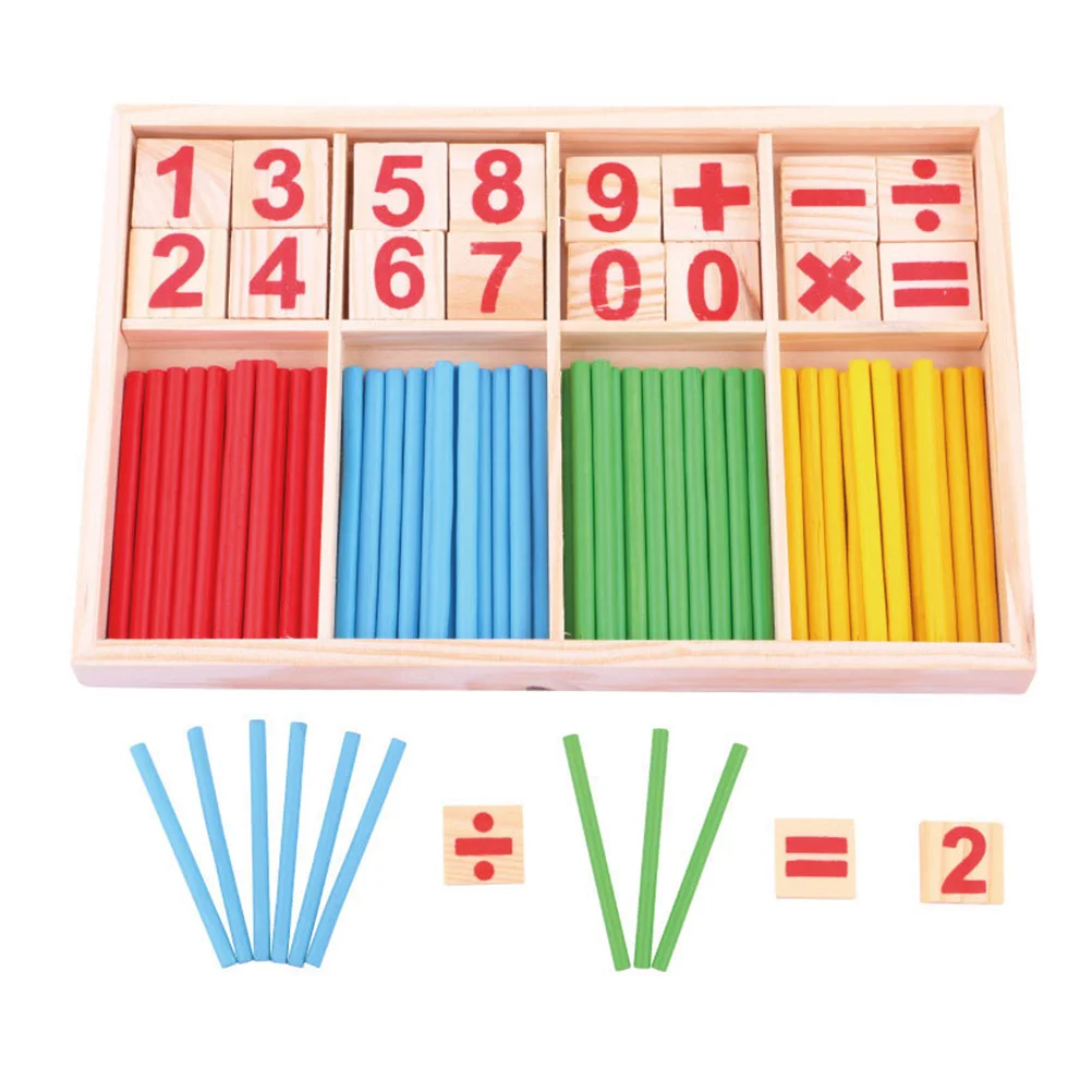 Wooden Number Cards and Counting Rods Set Bright Color Design for Kids Learning Math At Home Preschool Kindergarten Educational