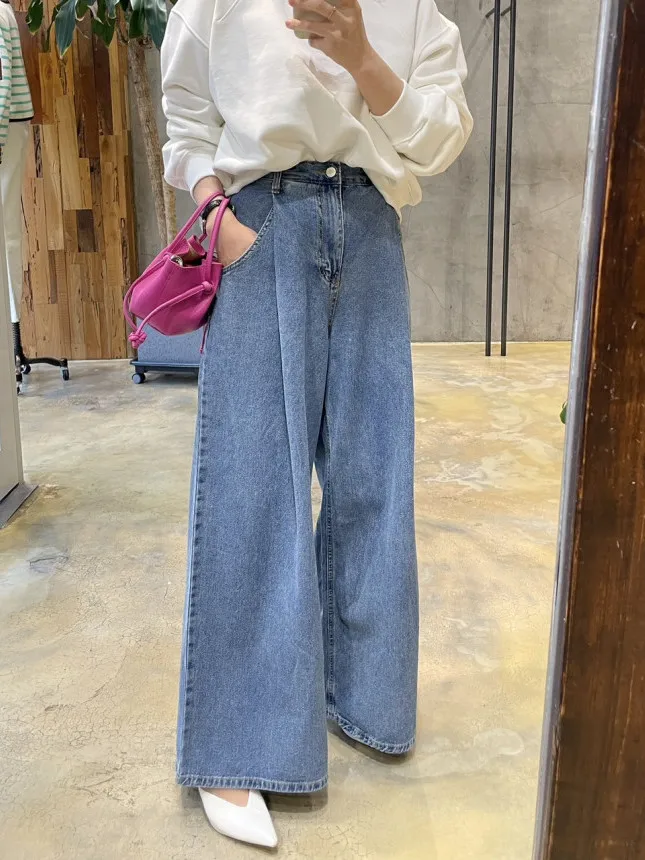 

Blue High Waist Wide Leg Denim Jeans Women's Faionable Design Slimming Loose Casual Long Pants All-Match Sli Jeans