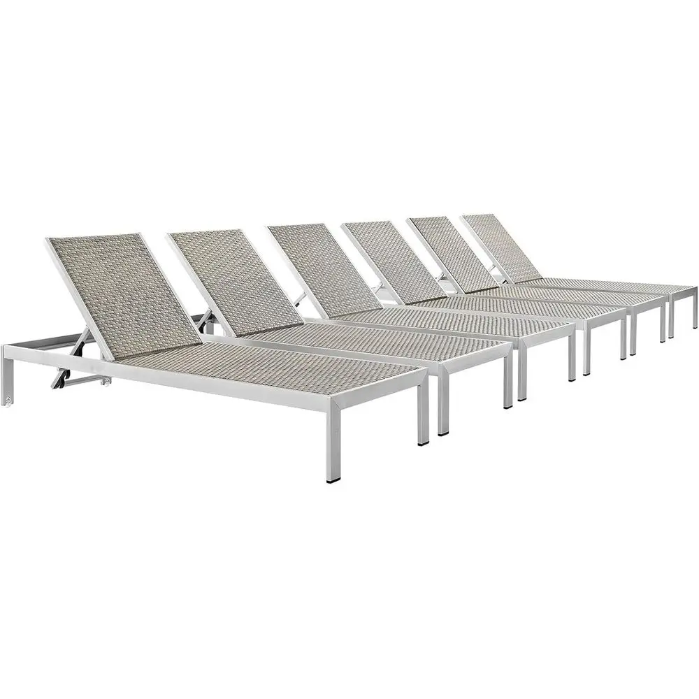 

Silver Gray Outdoor Rattan Poolside Chaise Lounge Chairs Set of Six
