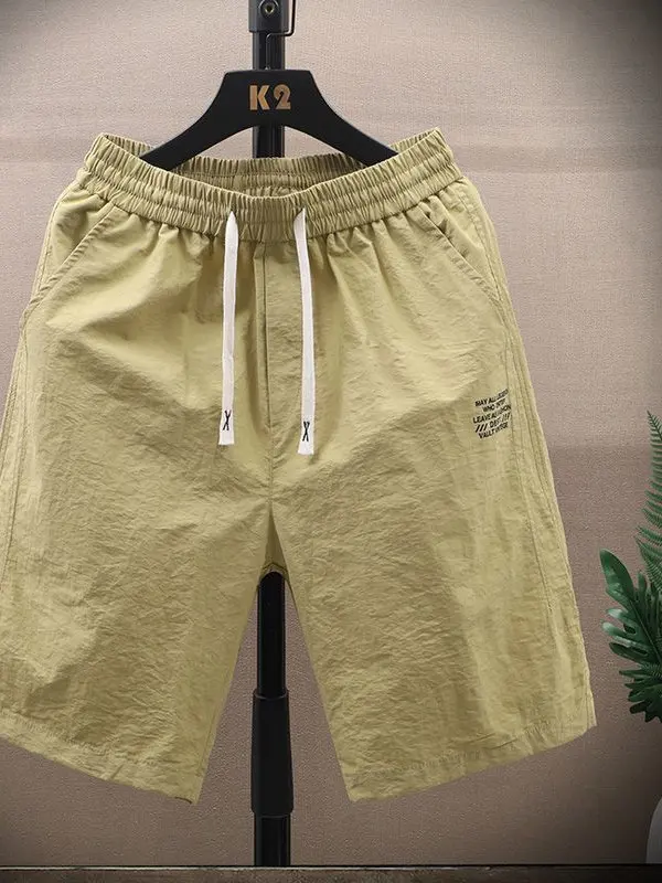 

Мужские повседневные брюки из ледяного шелка, длина до середины икры, спортивные, универсальные, дышащие, прямые, с эластичным поясом, средней посадки