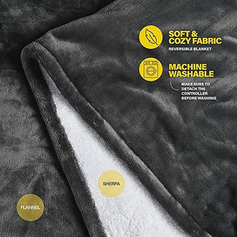 Electric Blankets Flannel & Sherpa Heated Blanket, 6 Heat Settings, 10-hour Time Auto-Off Function, Machine Washable