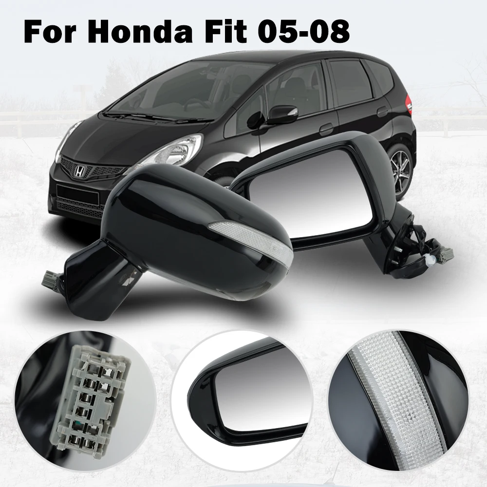 5 Wires Rearview Mirror Assembly For Honda Fit MK2 2005-2008 For Honda City 2007 With Bright Black Door Mirror Car Accessories