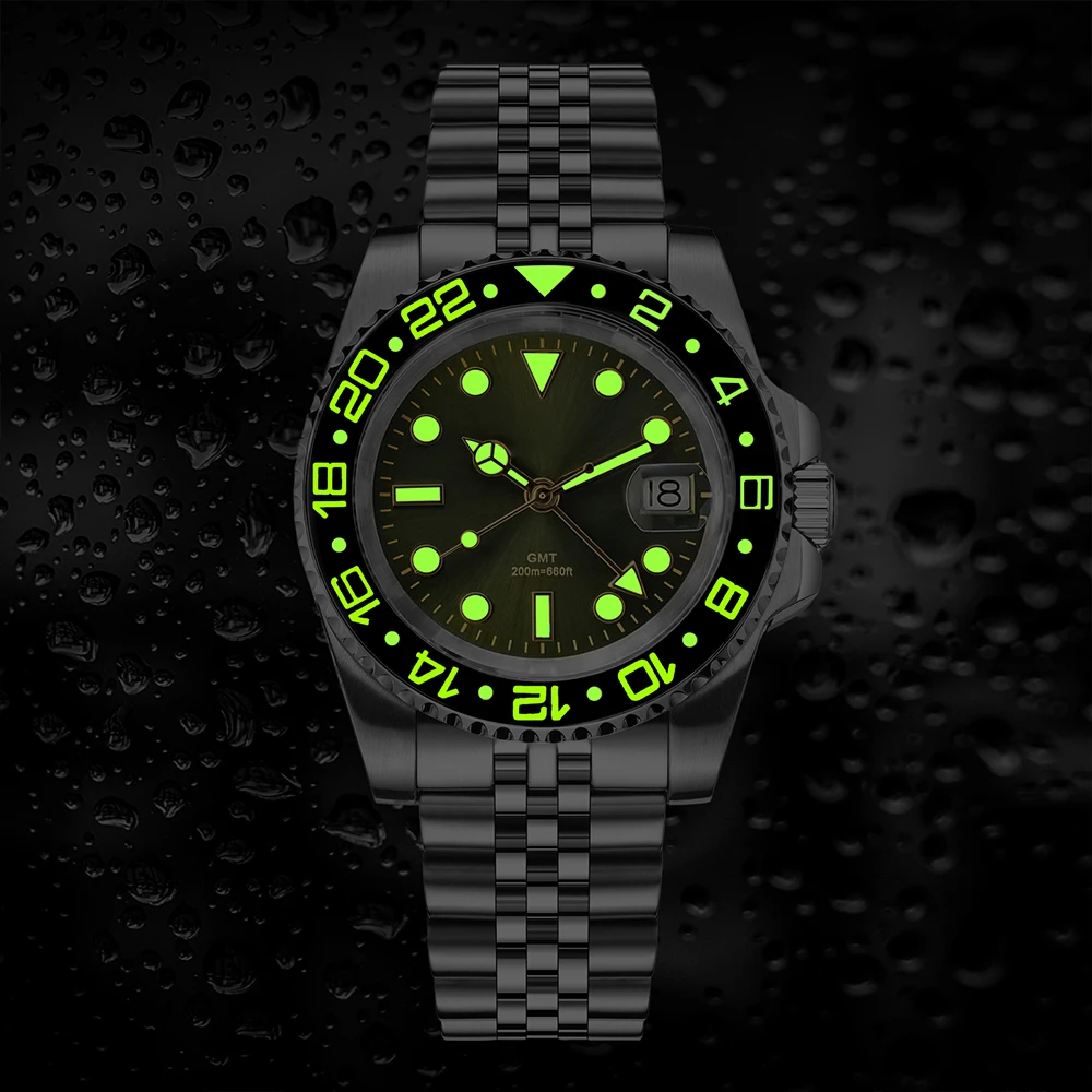 ADDIESDIVE Custom GMT Quartz Watch For Men Luxury Swiss Ronda 515-24H Movement 316L Stainless Steel 200m Waterproof Wristwatch