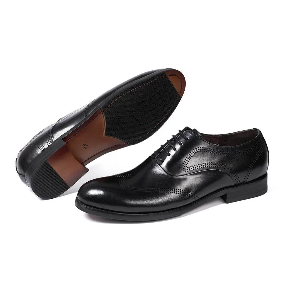 Men\'s Classic Style Genuine Leather Wingtip Oxfords Lace-Up Dress Shoes for Business Office Wedding Party Formal Footwear