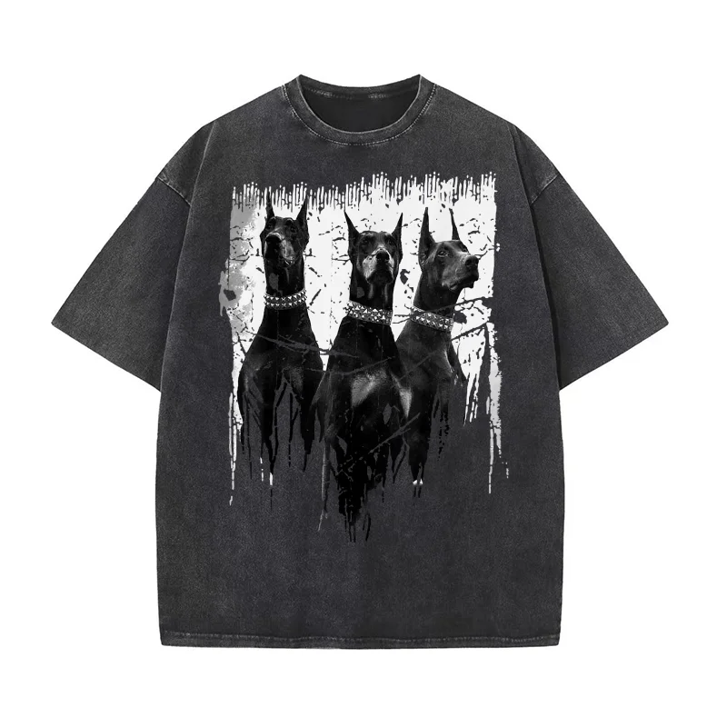 

Doberman Pinscher Black White Dog Lovers Pure Cotton T-shirt Oversized Art Graphic Clothing Printed Men's Streetwear