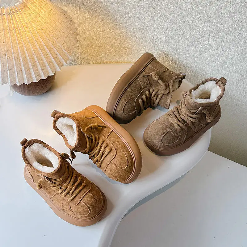 

Girl Boy Thicken Anti-Slippery Sneakers Winter Keep Warm Fleece-Lined Cotton Shoes Outdoors Child Kawaii Fashion New Casual Shoe