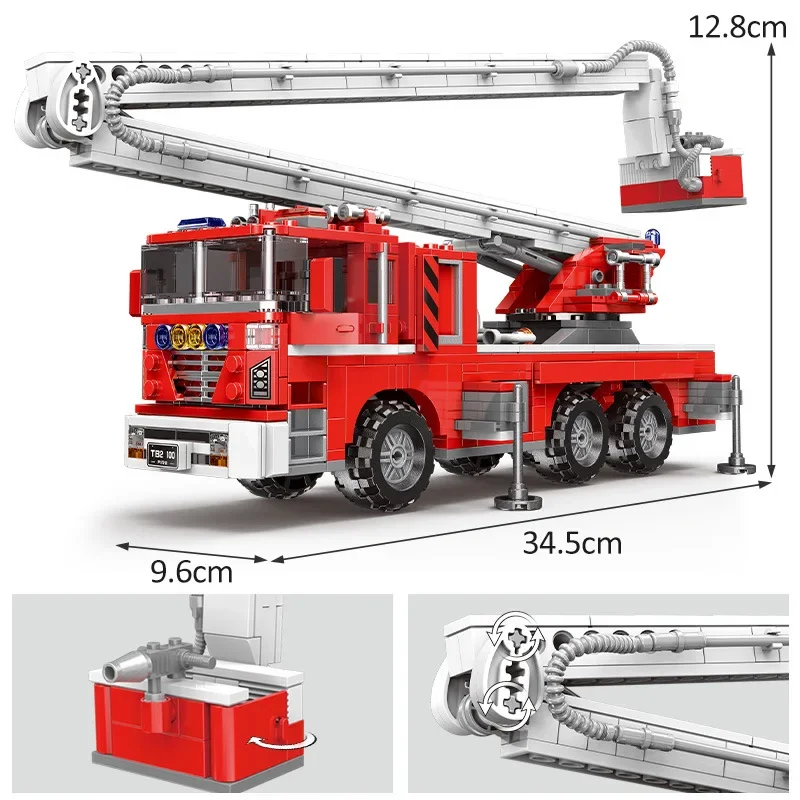 Simulation City Firefighter Rescue Engineering Vehicle Movable Building Block Fire Trucks Model Kit Childrens Assembled Toy Gift