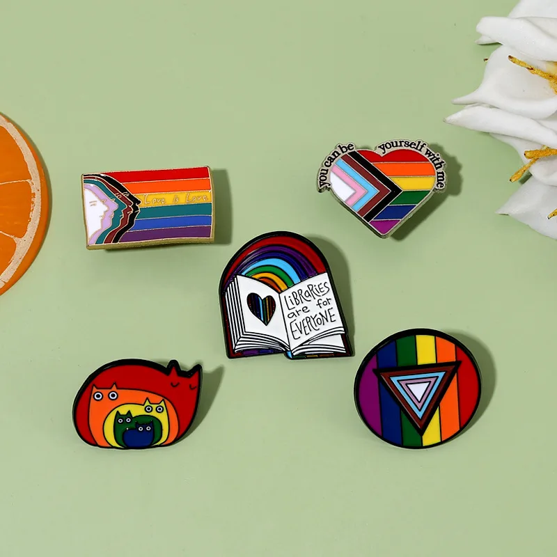 LGBT Pride Enamel Pins Custom Rainbow Book Cats Feather Tooth Heart Shape Brooches Lapel Badges Jewelry Gift for Partner  Lover