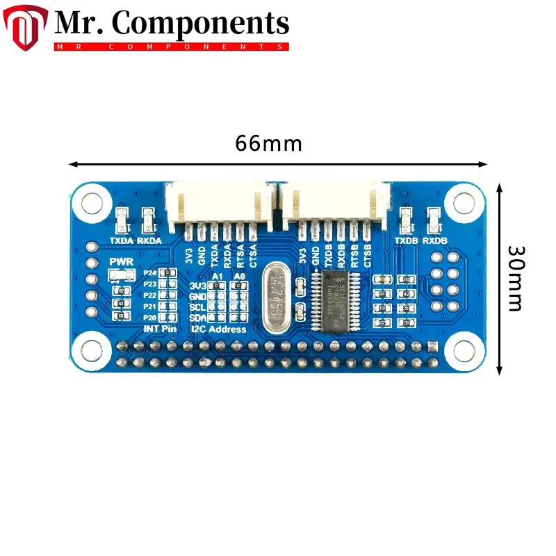 1PC 2 Channel UART Serial Port Module for Raspberry Pi 4B/3B+/Zero W Serial Port Expansion Board Onboard SC16IS752 I2C Interface