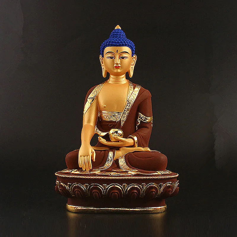 Brown Plated 21cm Shakyamuni Rulai Bodhisattva Buddha Statue,Resin Sweeping Demon Home Putting Decoration