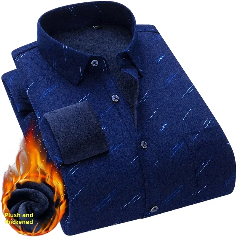 

New plaid double-sided velvet warm shirt plus velvet padded middle-aged quality coat gift for dad to install men shirt wholesale