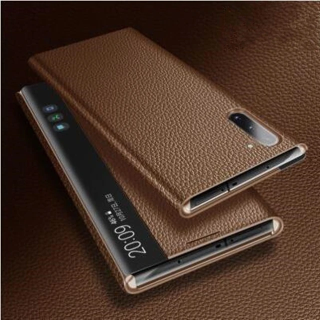 Retro Lychee Lederen Hoes Voor Samsung Galaxy Note 10 Plus Note10 + Window View Free-Flip Smart Chip Telefoonhoesje Voor Noot 20 Ultra