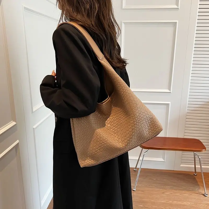 

Повседневная женская сумка большой вместимости в стиле ретро, популярная плетеная модная сумка через плечо, индивидуальная сумка-ведро