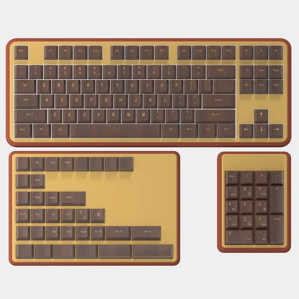 Capuchons de clavier texturés en bois vintage, aucun matériau plastique Pbt, espace fendu prédire, disposition Alice, marron foncé, chocolat, 138