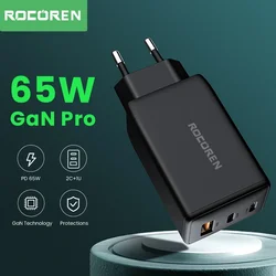 Rocoren 65W GaN USB Type C Charger Quick Charge PD 3.0 USBC Fast Charging USB Charger For iPhone 15 14 Pro Samsung Xiaomi Laptop