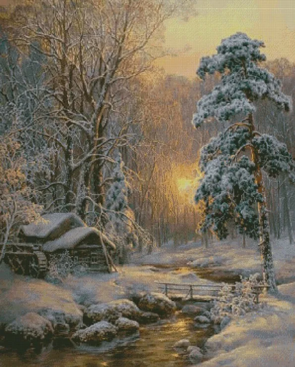 Winter Sunset Under Scenery 14CT Canvas Unprinted Top Quality Cross Stitch Kit Embroidery Art DIY Handmade Needlework Home Decor