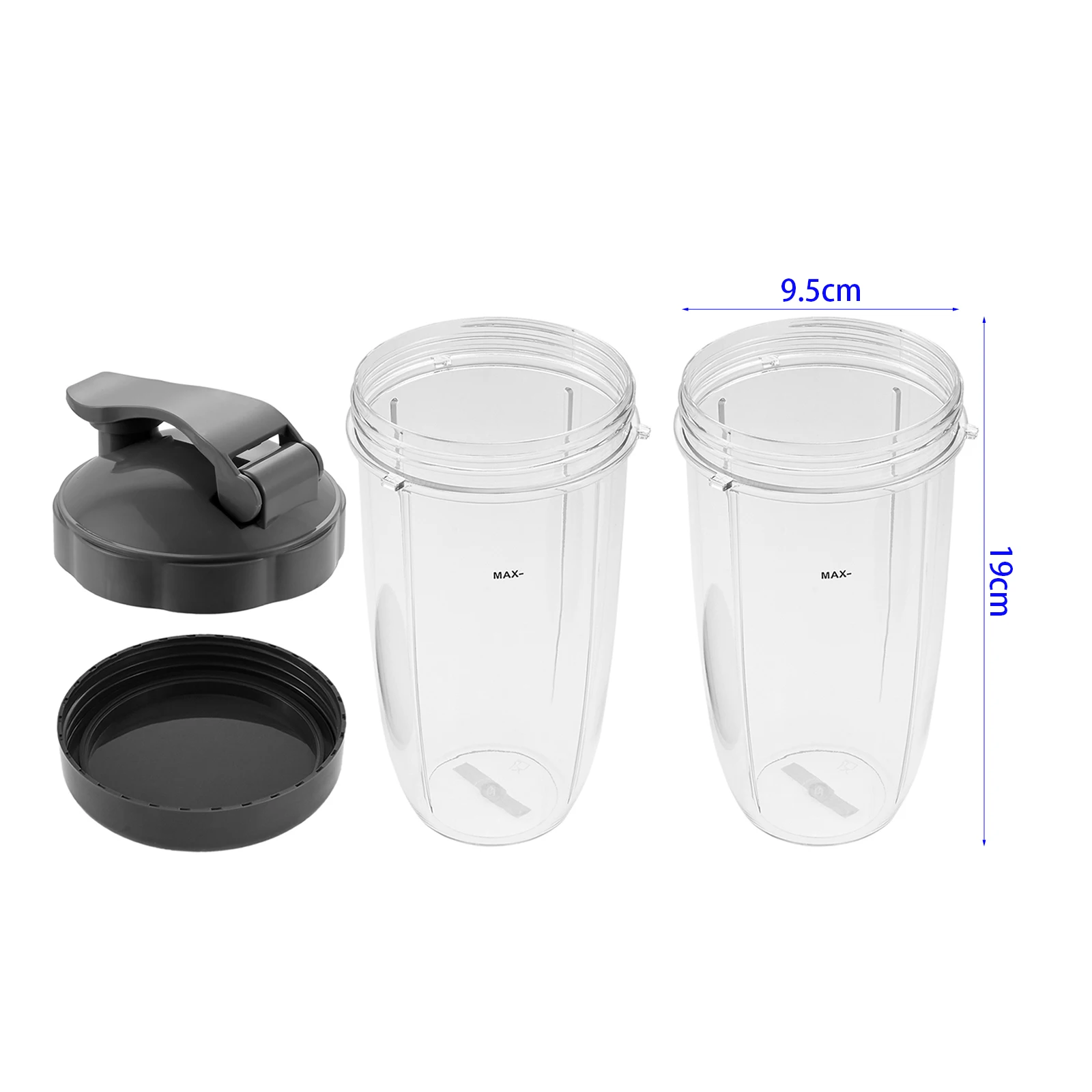 2 copos de liquidificador de 32 onças com 1 tampa plana e 1 kit de substituição de tampa flip se encaixa para copos de espremedor nutribullet 600w/900w 19cm x 9.5cm