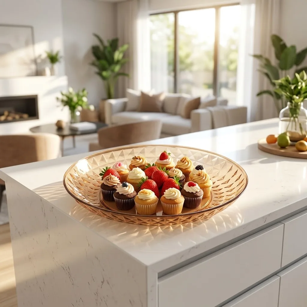 Runde Klare Kunststoff-Servierplatte Wiederverwendbare Obstplatte Snackteller Dessert-Servierplatten Tischgeschirr für Zuhause, Küche und Party