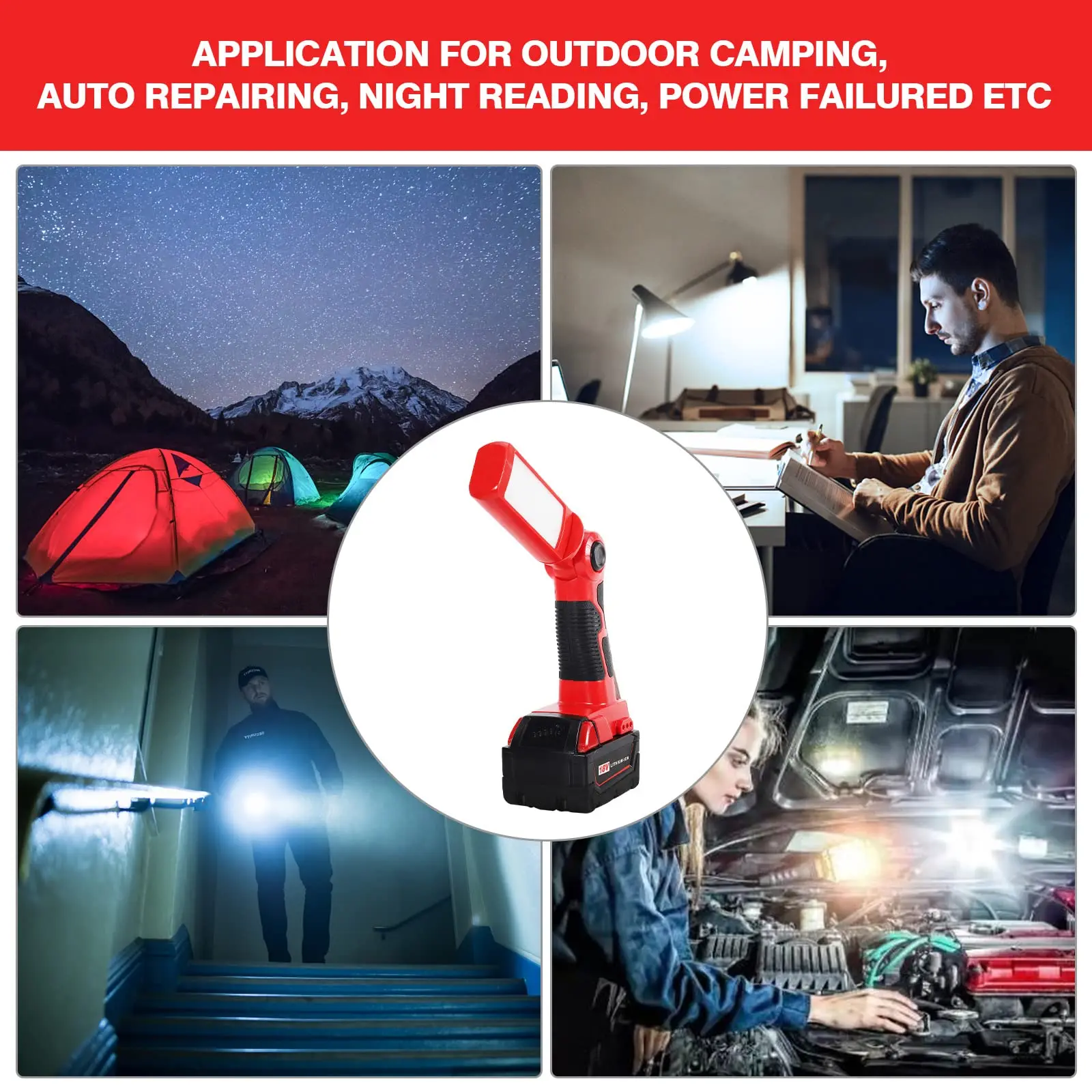 LED Work Light Torch for Milwaukee M&18 18v Battery 12W 1000LM Flashlight with USB-A Charging Port Portable Outdoor Indoor Light