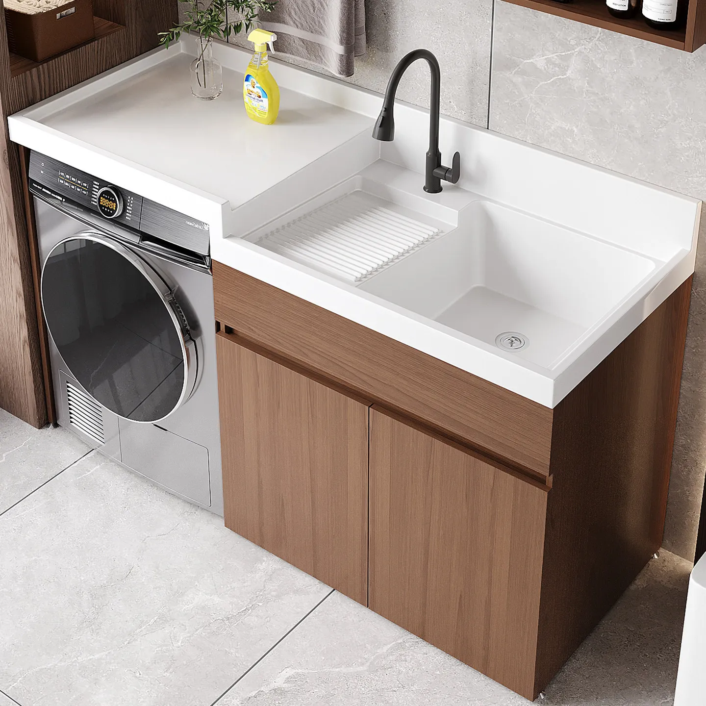 Honeycomb aluminum balcony washing machine integrated cabinet combination laundry sink quartz stone drum significant other
