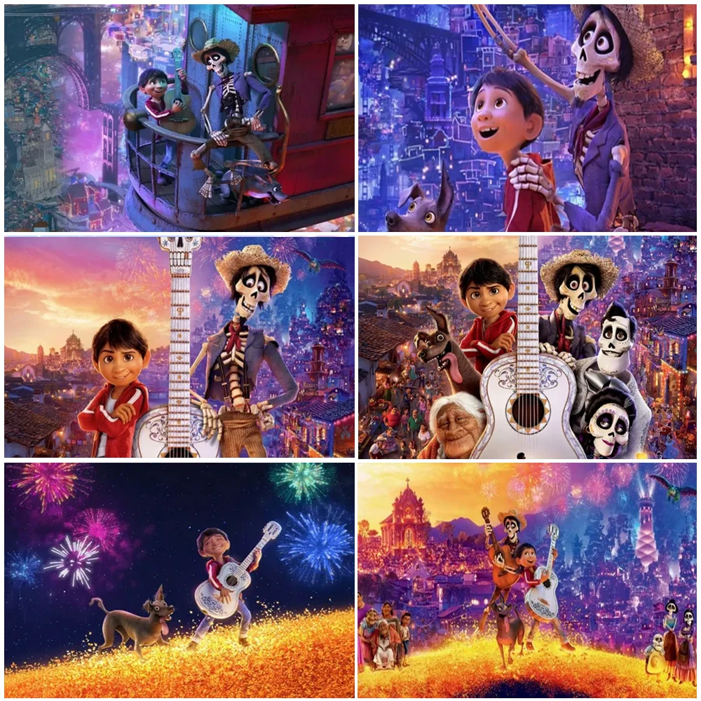 

Disney COCO Mexican Day Of The Dead Girl Princess Birthday Party Supplies Skeleton Man Family Photo Background Baby Shower Props