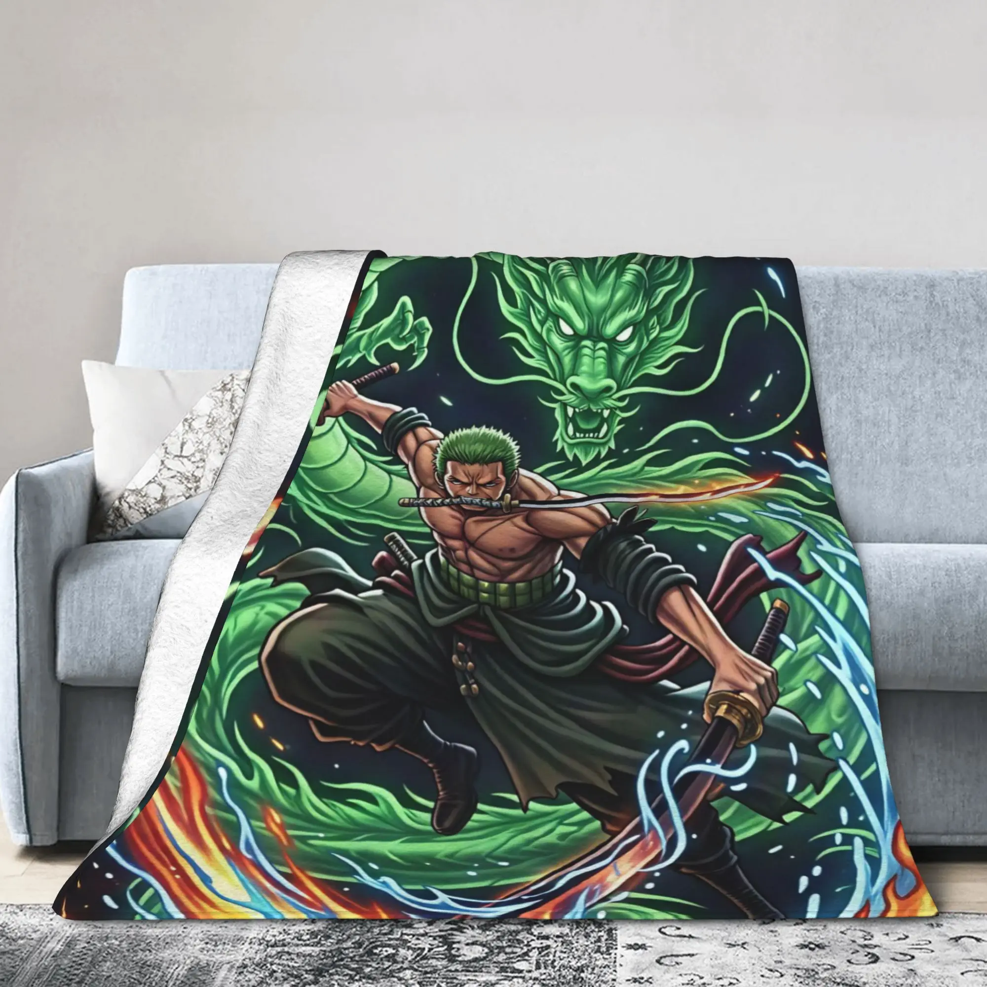 Zoros Green Dragon Fire Water Art Warm Soft Blanket  Child Plush Bedding Throws Fluffy Couch Chair Flannel Bedspread Sofa Cover
